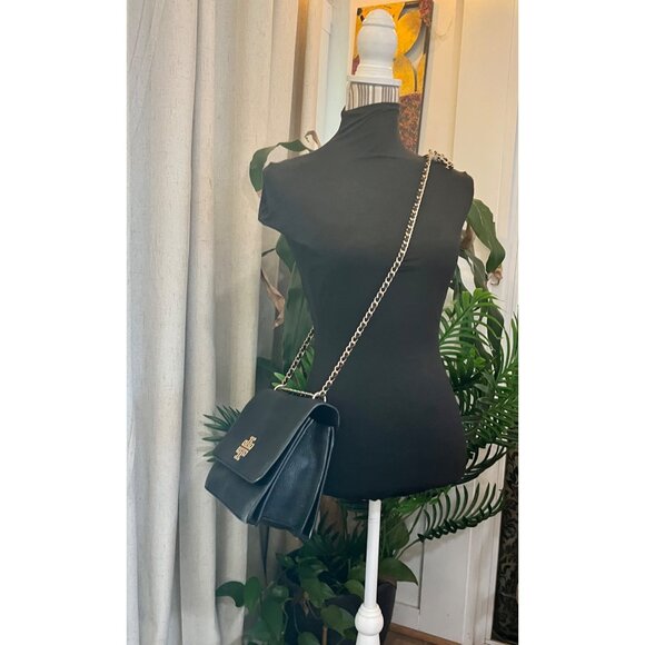 TORY BURCH BLACK LEATHER BRITTEN SHOULDER BAG - Picture 12 of 13